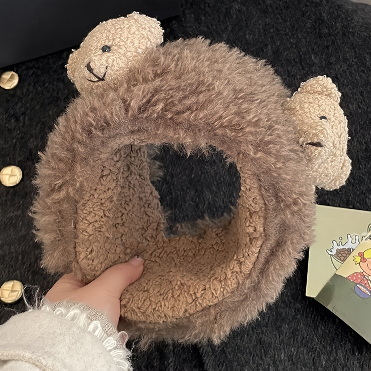 1 Cute Women'S Plush Bear Earmuffs - Cozy Fabric, Stretch Fit, Warm Ear Protection for Autumn & Winter, Occasion Theme, Hand Wash Only, Fashion Accessory | Playful Design | Soft Texture, Ear Warmers for Winter