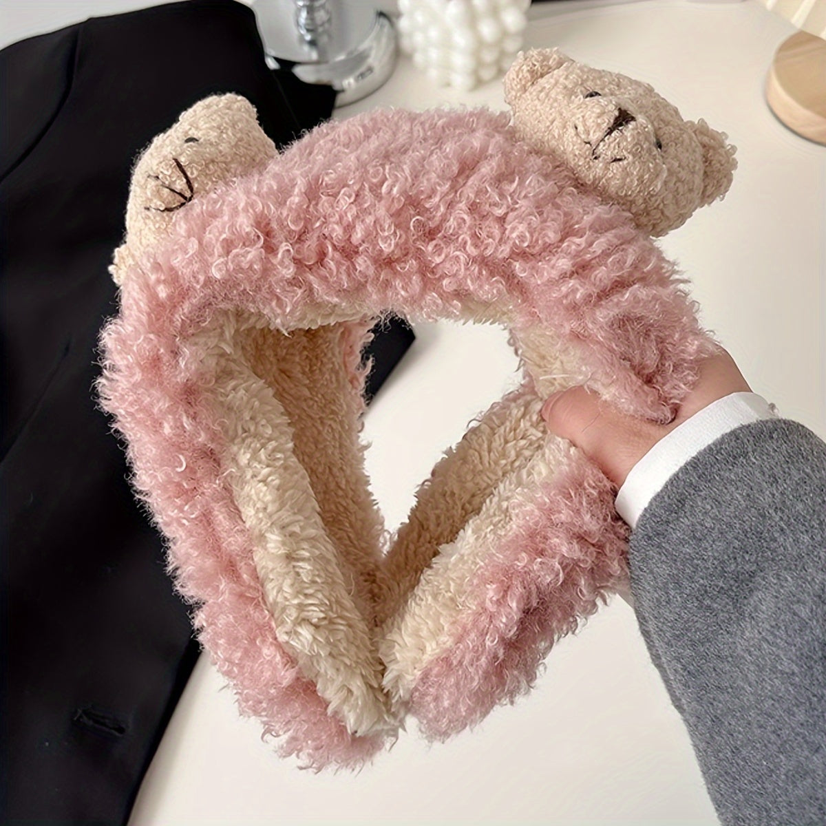 1 Cute Women'S Plush Bear Earmuffs - Cozy Fabric, Stretch Fit, Warm Ear Protection for Autumn & Winter, Occasion Theme, Hand Wash Only, Fashion Accessory | Playful Design | Soft Texture, Ear Warmers for Winter