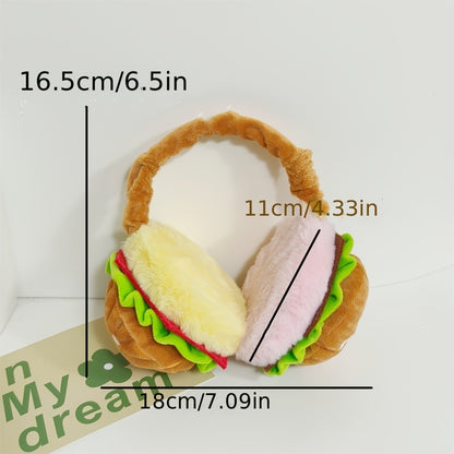 Cozy Hamburger Plush Earmuffs for Women - Foldable, Soft Faux Fur Winter Ear Warmers, Hand-Wash Only