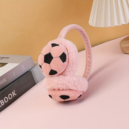Plush Soccer Ball Cartoon Style Earmuffs for Autumn and Winter - Cozy Warm Ear Protectors, Hand Wash Polyester Ear Covers with Knitting Weave, Fitted Design for Comfort and Warmth