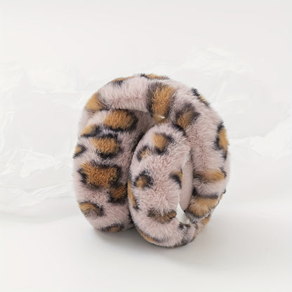 1 Chic Women's Leopard Print Fashion Earmuffs - Soft, Warm Polyester Stretch Comfort | Hand-Washable | Available in Brown, Black & White, and Grayish-Blue | Stylish & Cozy Ear Warmers