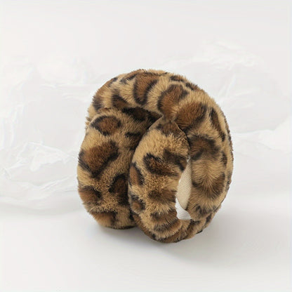 1 Chic Women's Leopard Print Fashion Earmuffs - Soft, Warm Polyester Stretch Comfort | Hand-Washable | Available in Brown, Black & White, and Grayish-Blue | Stylish & Cozy Ear Warmers