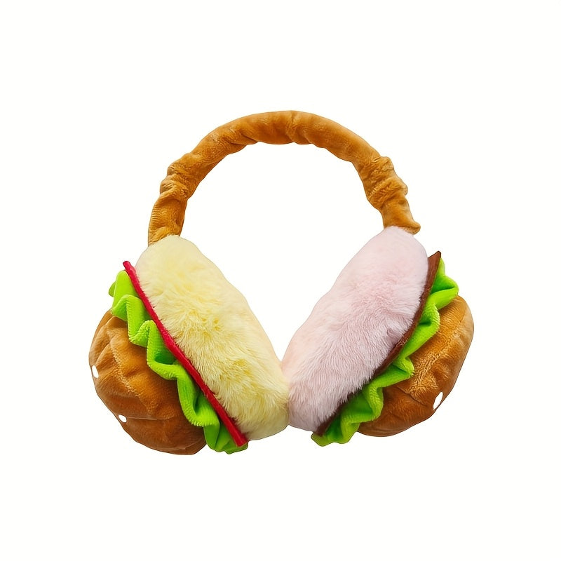 Cozy Hamburger Plush Earmuffs for Women - Foldable, Soft Faux Fur Winter Ear Warmers, Hand-Wash Only