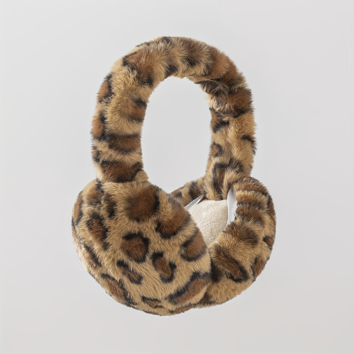 1 Chic Women's Leopard Print Fashion Earmuffs - Soft, Warm Polyester Stretch Comfort | Hand-Washable | Available in Brown, Black & White, and Grayish-Blue | Stylish & Cozy Ear Warmers