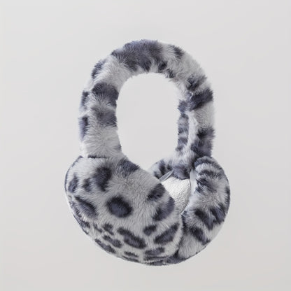1 Chic Women's Leopard Print Fashion Earmuffs - Soft, Warm Polyester Stretch Comfort | Hand-Washable | Available in Brown, Black & White, and Grayish-Blue | Stylish & Cozy Ear Warmers