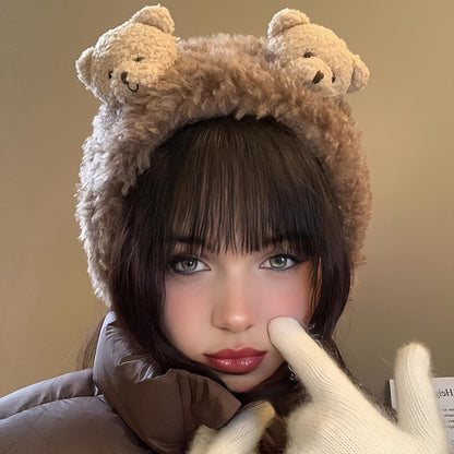 1 Cute Women'S Plush Bear Earmuffs - Cozy Fabric, Stretch Fit, Warm Ear Protection for Autumn & Winter, Occasion Theme, Hand Wash Only, Fashion Accessory | Playful Design | Soft Texture, Ear Warmers for Winter
