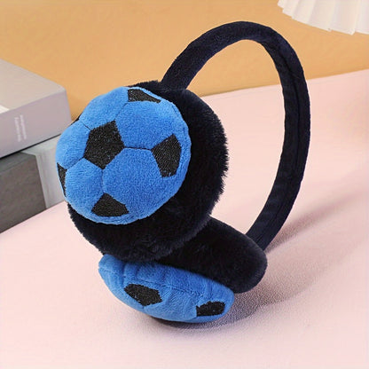Plush Soccer Ball Cartoon Style Earmuffs for Autumn and Winter - Cozy Warm Ear Protectors, Hand Wash Polyester Ear Covers with Knitting Weave, Fitted Design for Comfort and Warmth