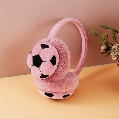 Plush Soccer Ball Cartoon Style Earmuffs for Autumn and Winter - Cozy Warm Ear Protectors, Hand Wash Polyester Ear Covers with Knitting Weave, Fitted Design for Comfort and Warmth
