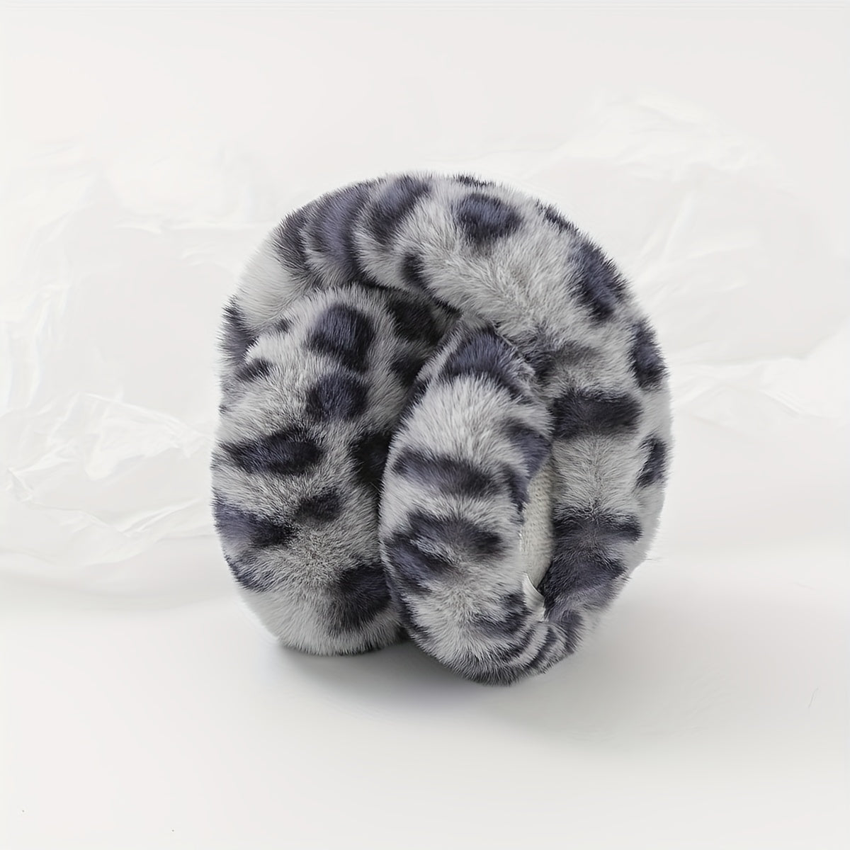 1 Chic Women's Leopard Print Fashion Earmuffs - Soft, Warm Polyester Stretch Comfort | Hand-Washable | Available in Brown, Black & White, and Grayish-Blue | Stylish & Cozy Ear Warmers