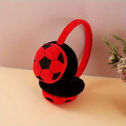 Plush Soccer Ball Cartoon Style Earmuffs for Autumn and Winter - Cozy Warm Ear Protectors, Hand Wash Polyester Ear Covers with Knitting Weave, Fitted Design for Comfort and Warmth