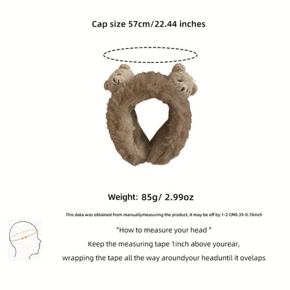 1 Cute Women'S Plush Bear Earmuffs - Cozy Fabric, Stretch Fit, Warm Ear Protection for Autumn & Winter, Occasion Theme, Hand Wash Only, Fashion Accessory | Playful Design | Soft Texture, Ear Warmers for Winter