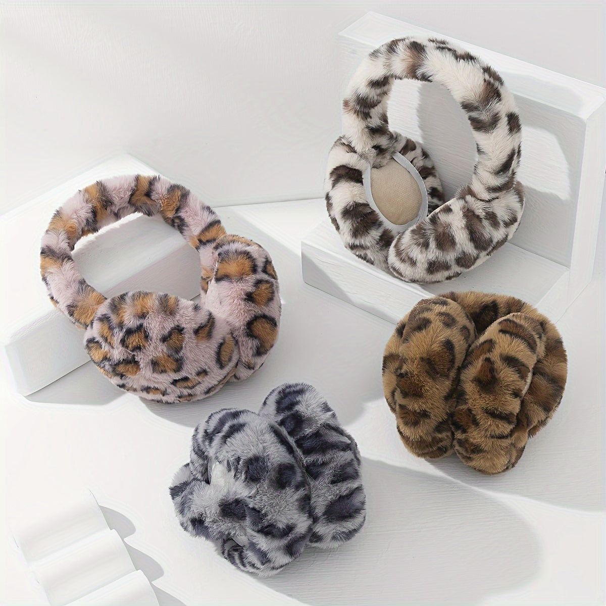 1 Chic Women's Leopard Print Fashion Earmuffs - Soft, Warm Polyester Stretch Comfort | Hand-Washable | Available in Brown, Black & White, and Grayish-Blue | Stylish & Cozy Ear Warmers