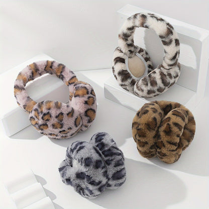 1 Chic Women's Leopard Print Fashion Earmuffs - Soft, Warm Polyester Stretch Comfort | Hand-Washable | Available in Brown, Black & White, and Grayish-Blue | Stylish & Cozy Ear Warmers