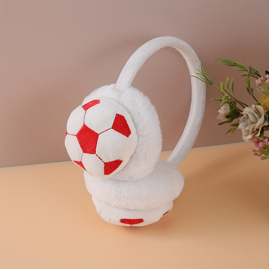 Plush Soccer Ball Cartoon Style Earmuffs for Autumn and Winter - Cozy Warm Ear Protectors, Hand Wash Polyester Ear Covers with Knitting Weave, Fitted Design for Comfort and Warmth