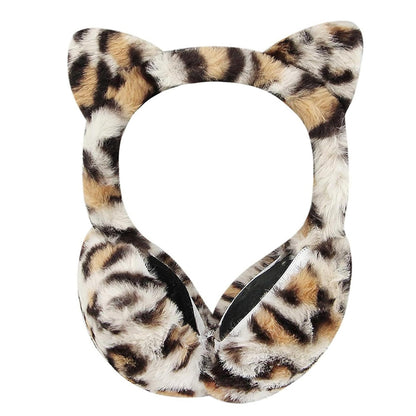 1pc Cute Animal Earmuffs for Women, Faux Fur Cat Ear Muffs Foldable Winter Warm Plush Ear Covers Ear Warmers Headband Outdoor Windproof Cold Weather Headwear for Ski Cycling Camping Running